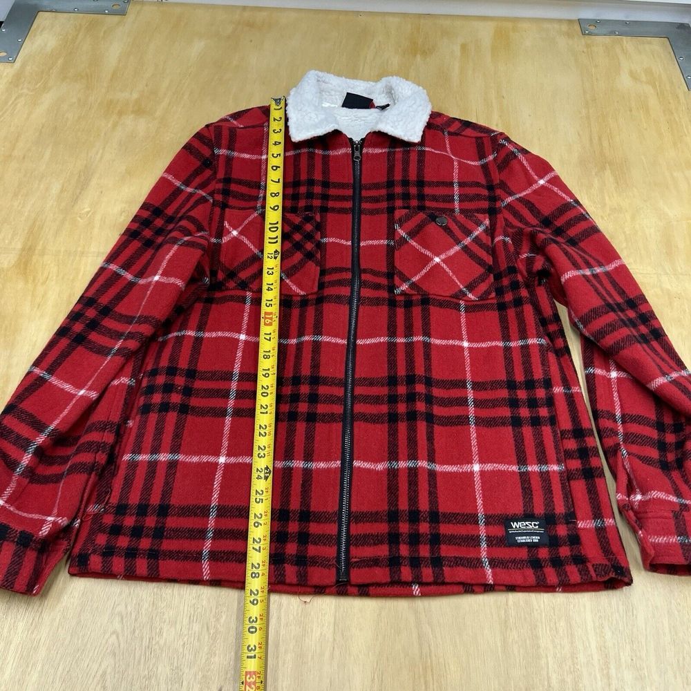 Wesc Liam Jacket Over Shirt Buffalo Plaid Red Flannel Sherpa Full Zip Unlined - Picture 5 of 10